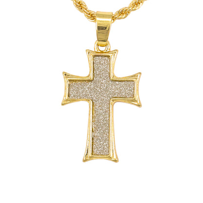 Iced Mini Cross Pendant with 3mm Rope Chain 24" - HC-229**