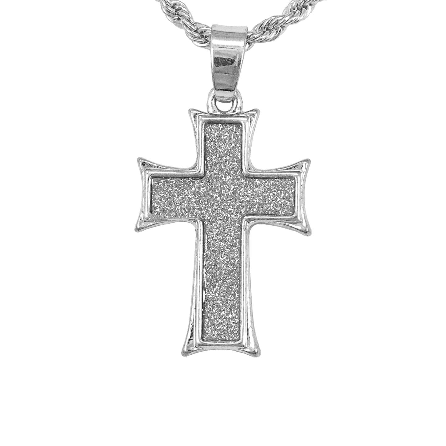 Iced Mini Cross Pendant with 3mm Rope Chain 24" - HC-229**