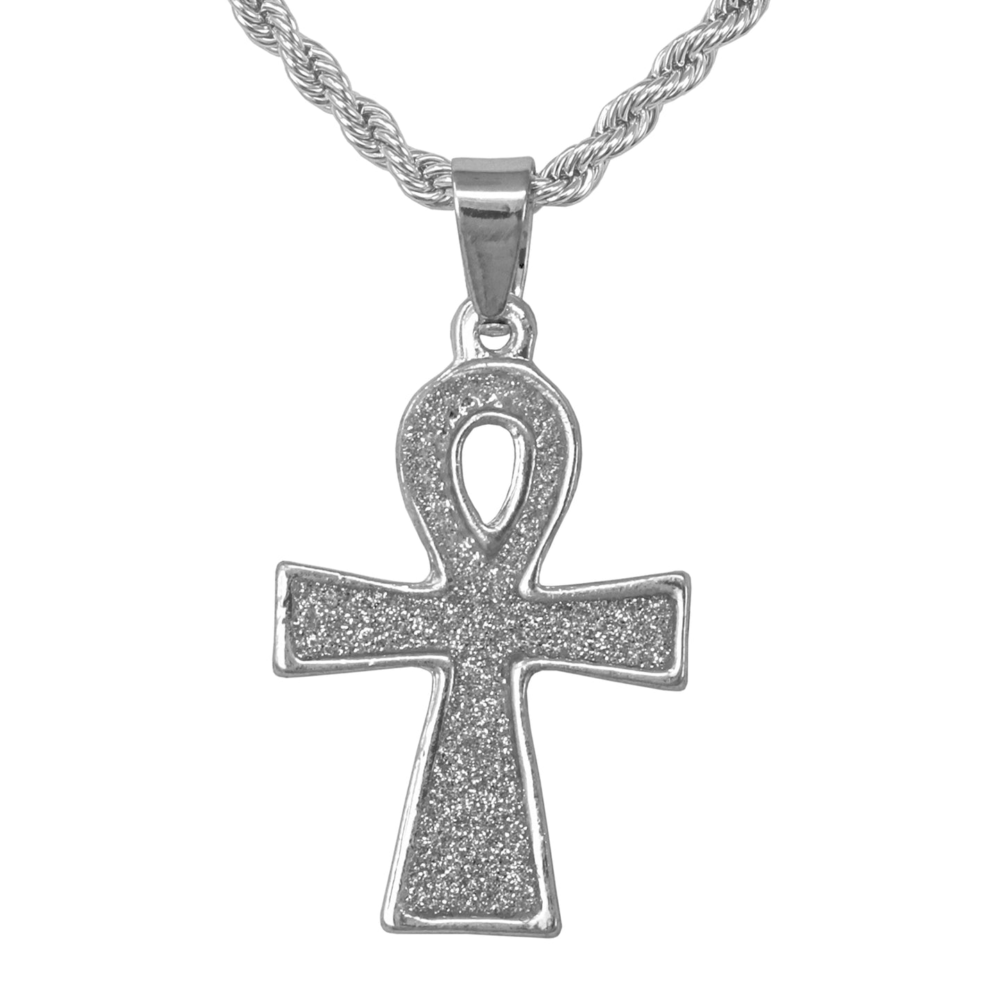 Iced Mini Ankh Pendant with 3mm Rope Chain 24" - HC-231**