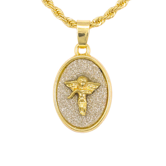 Iced Mini Angel Pendant with 3mm Rope Chain 24" - HC-233**