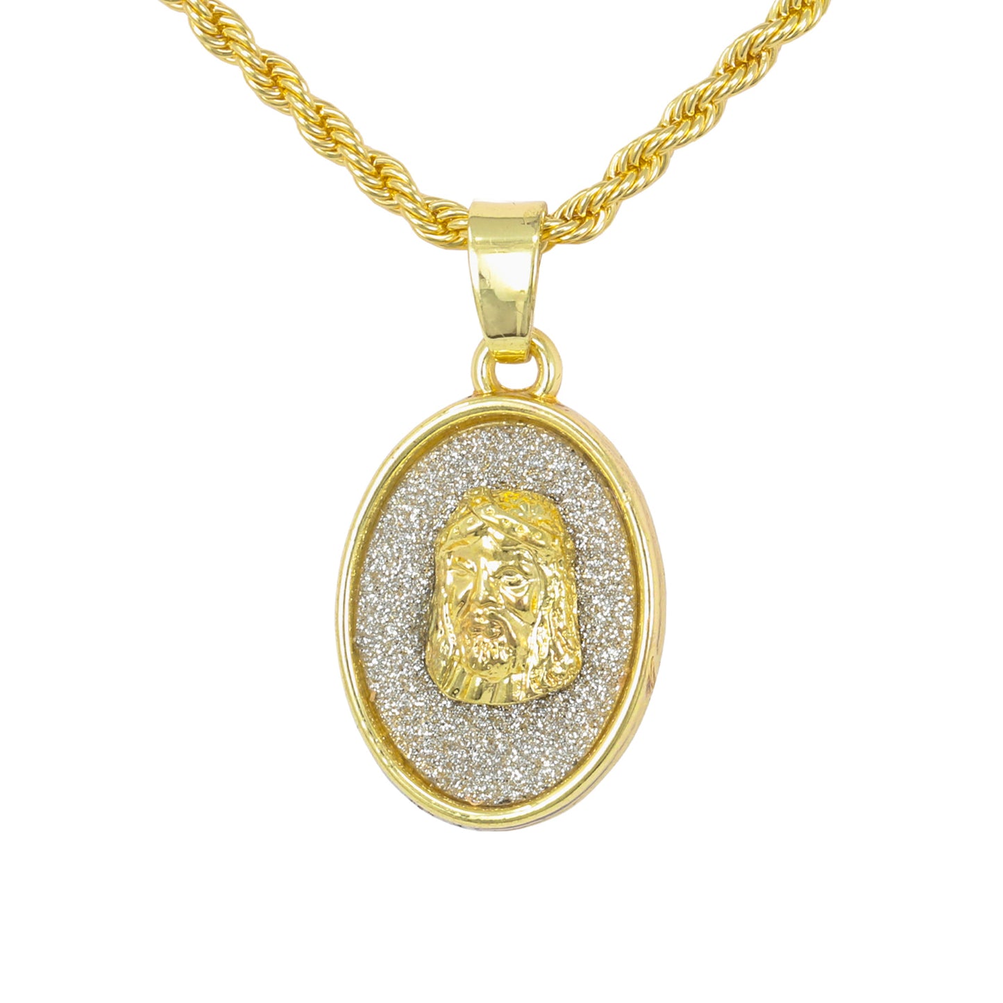 Iced Mini Jesus Pendant with 3mm Rope Chain 24" - HC-234**