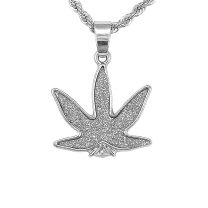 Iced Mini Leaf Pendant with 3mm Rope Chain 24" - HC-235**