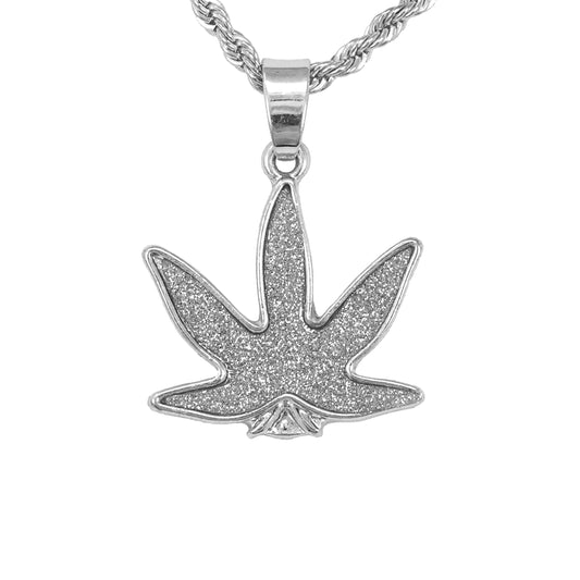 Iced Mini Leaf Pendant with 3mm Rope Chain 24" - HC-235**