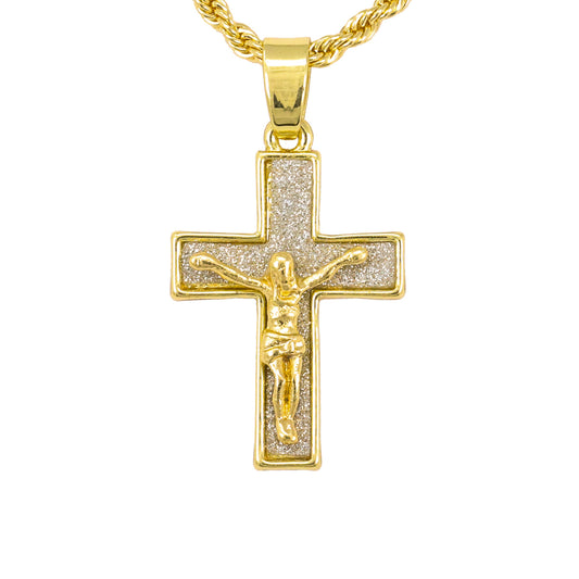 Iced Mini Crucifix Pendant with 3mm Rope Chain 24" - HC-236