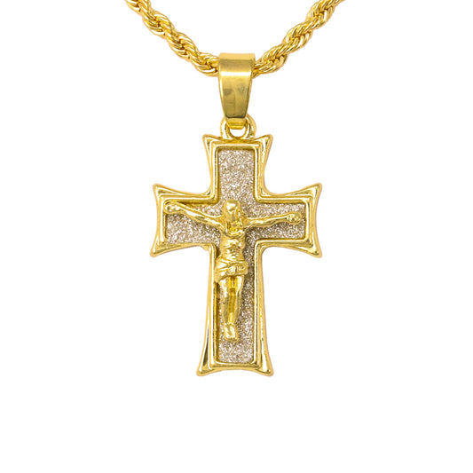Iced Mini Crucifix Pendant with 3mm Rope Chain 24" - HC-237**