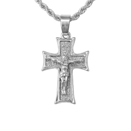 Iced Mini Crucifix Pendant with 3mm Rope Chain 24" - HC-237**