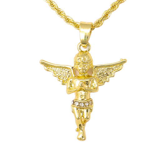 Iced Mini Angel Pendant with 3mm Rope Chain 24" - HC-238**