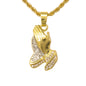 Iced Mini Praying Hands Pendant with 3mm Rope Chain 24" - HC-239**