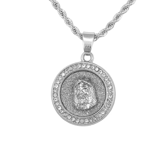 Iced Mini Jesus Pendant with 3mm Rope Chain 24" - HC-242**