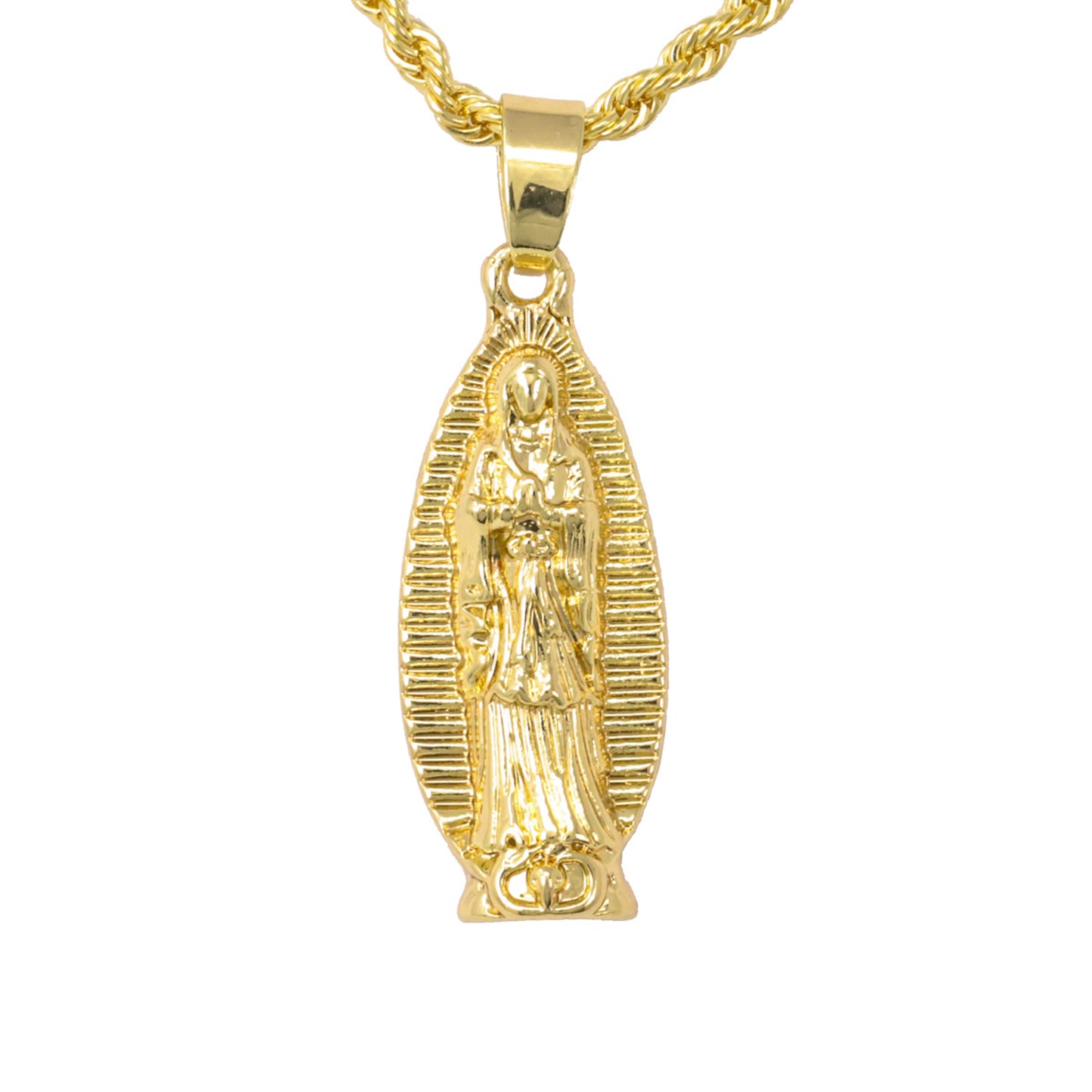 Iced Mini Guadalupe Pendant with 3mm Rope Chain 24" - HC-245