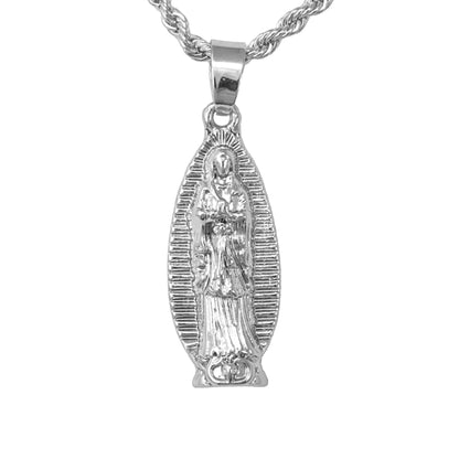 Iced Mini Guadalupe Pendant with 3mm Rope Chain 24" - HC-245