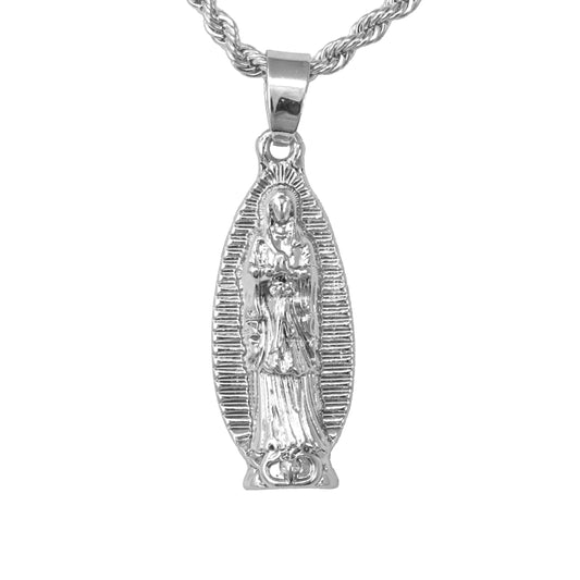 Iced Mini Guadalupe Pendant with 3mm Rope Chain 24" - HC-245