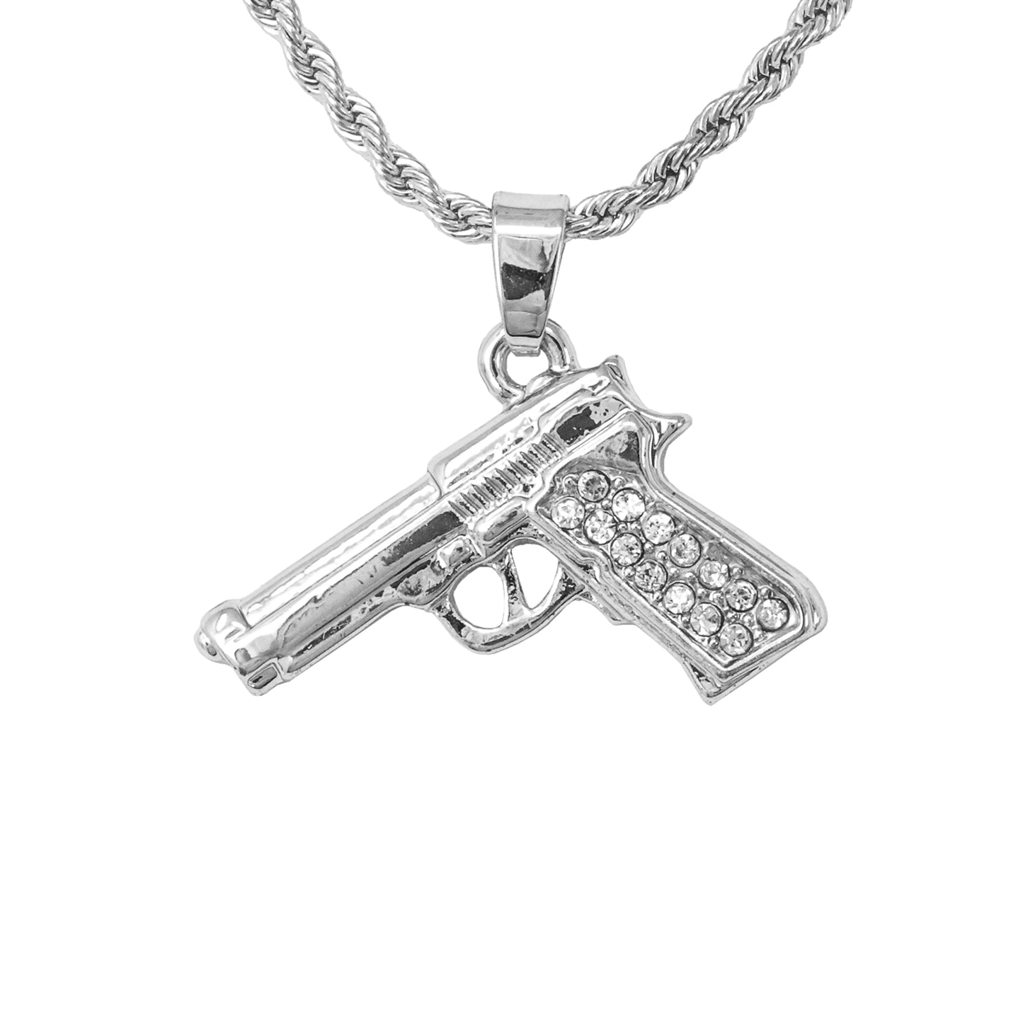 Iced Mini Gun Pendant with 3mm Rope Chain 24" - HC-246**