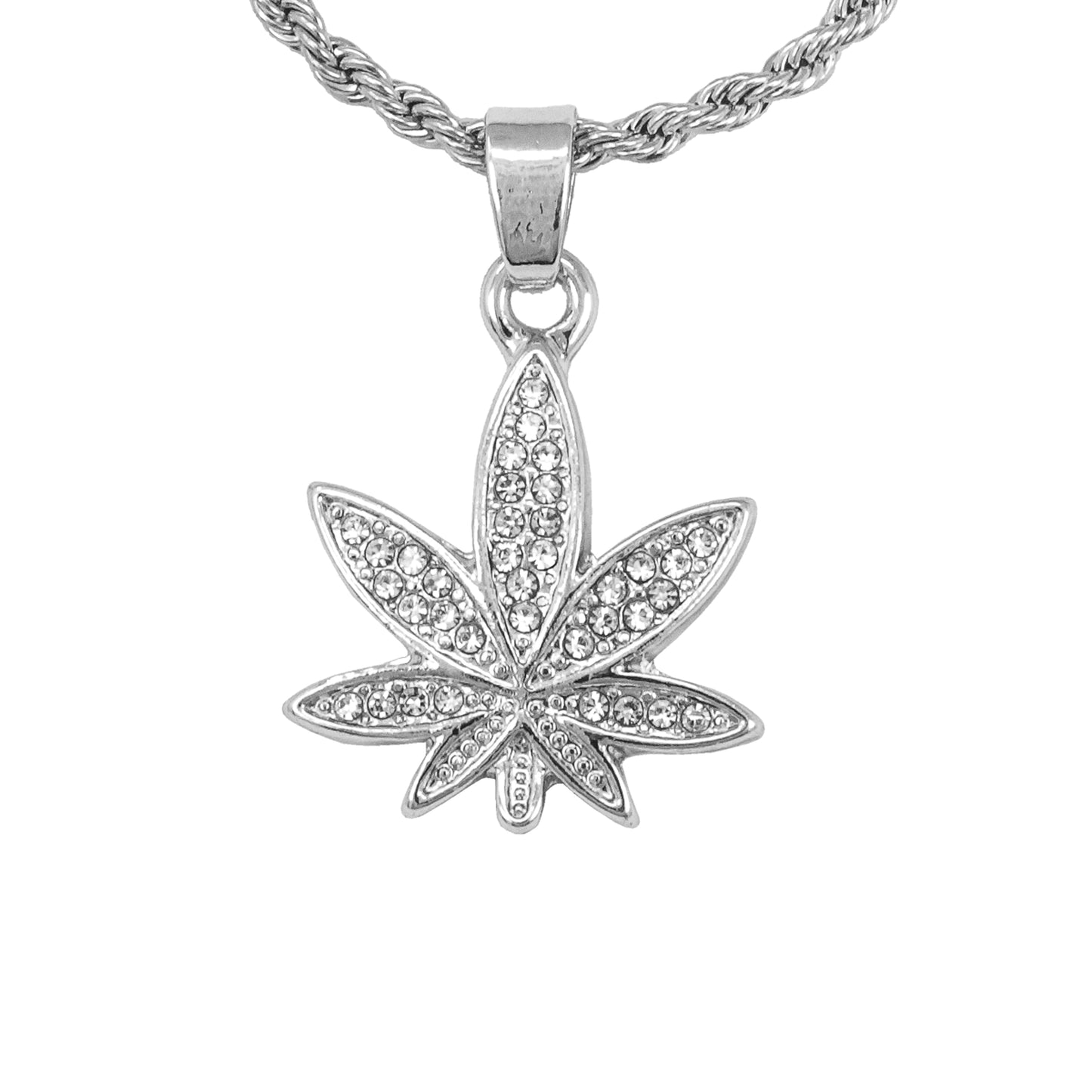 Iced Mini Leaf Pendant with 3mm Rope Chain 24" - HC-250