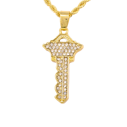 Iced Mini Key Pendant with 3mm Rope Chain 24" - HC-251