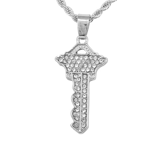 Iced Mini Key Pendant with 3mm Rope Chain 24" - HC-251