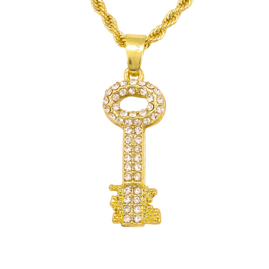 Iced Mini Key Pendant with 3mm Rope Chain 24" - HC-252**