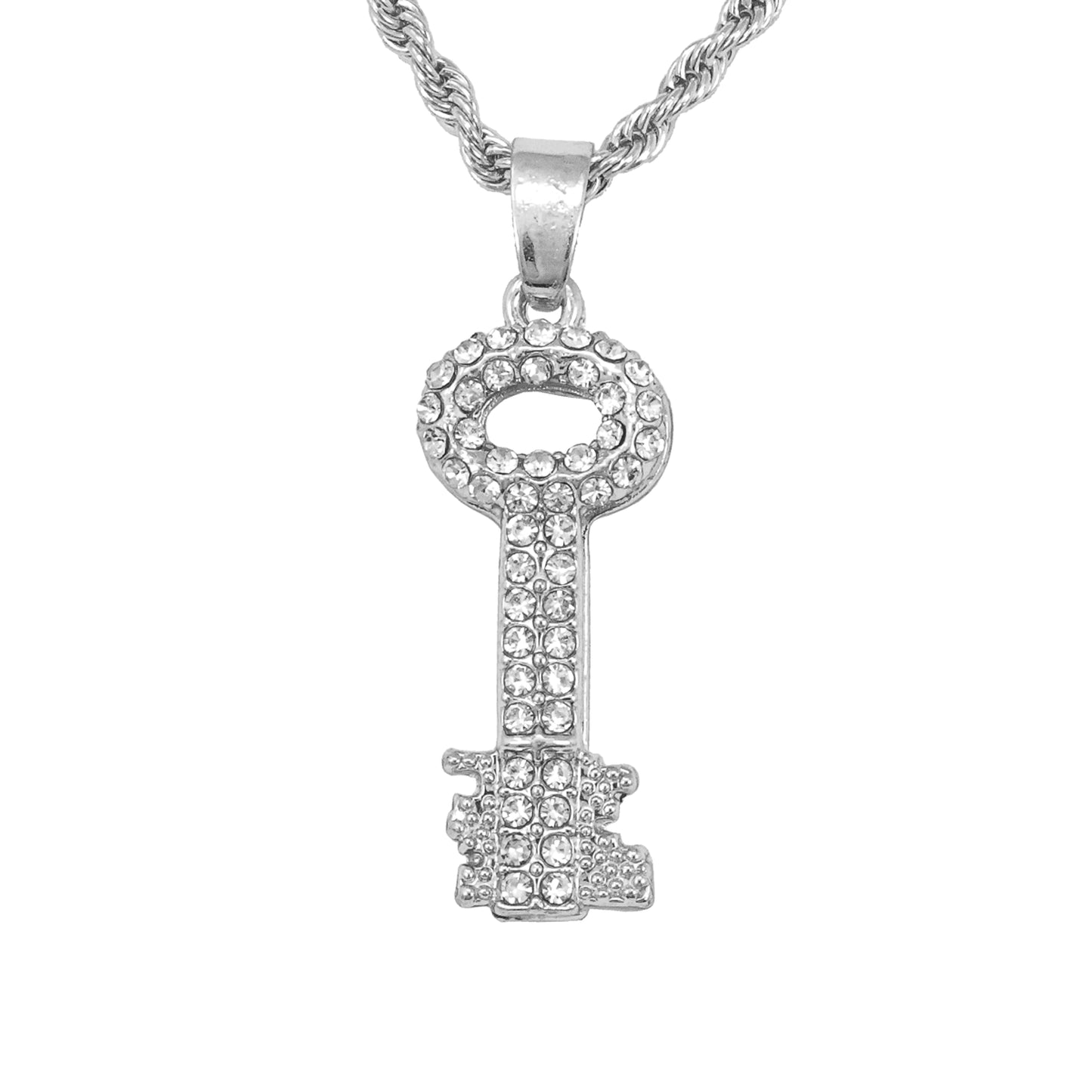 Iced Mini Key Pendant with 3mm Rope Chain 24" - HC-252**