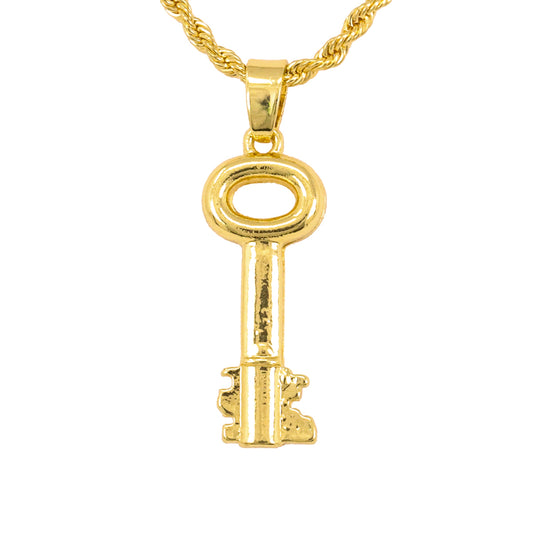 Iced Mini Key Pendant with 3mm Rope Chain 24" - HC-253**