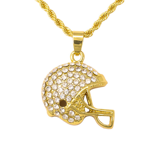 Iced Mini Football Pendant with 3mm Rope Chain 24" - HC-254