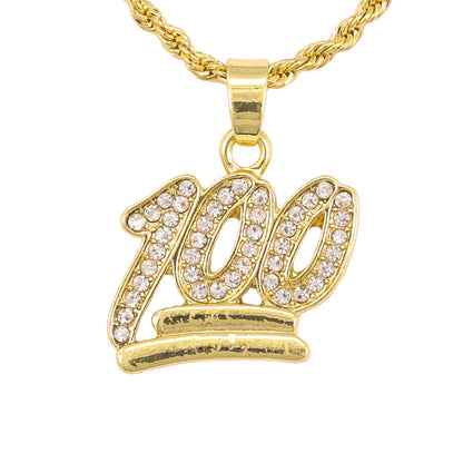 Iced Mini 100 Pendant with 3mm Rope Chain 24" - HC-256