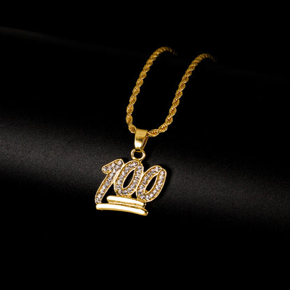 Iced Mini 100 Pendant with 3mm Rope Chain 24" - HC-256