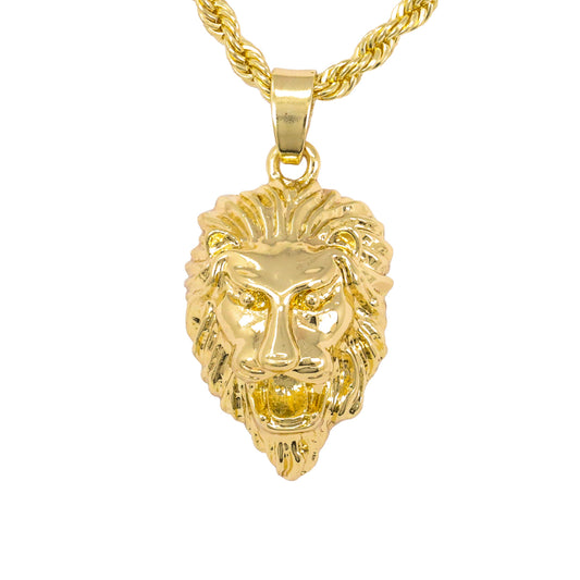Iced Mini Lion Pendant with 3mm Rope Chain 24" - HC-259
