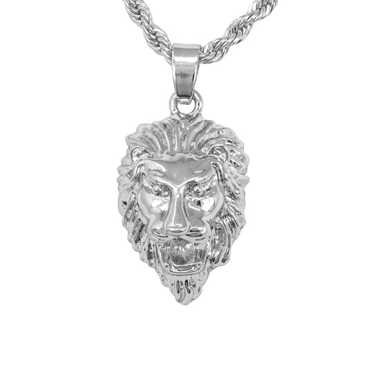 Iced Mini Lion Pendant with 3mm Rope Chain 24" - HC-259