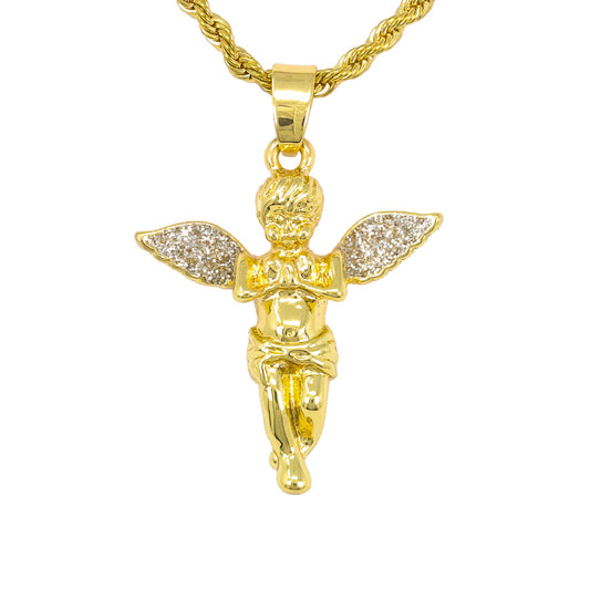 Iced Mini Angel Pendant with 3mm Rope Chain 24" - HC-261**