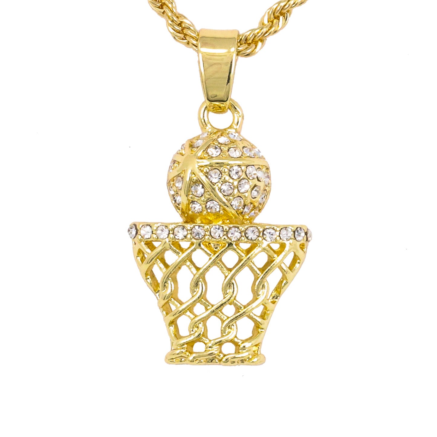 Iced Mini Basketball Pendant with 3mm Rope Chain 24" - HC-264