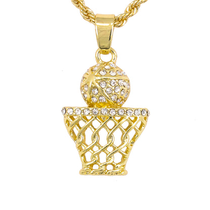 Iced Mini Basketball Pendant with 3mm Rope Chain 24" - HC-264