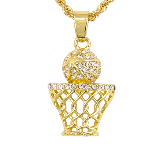 Iced Mini Basketball Pendant with 3mm Rope Chain 24" - HC-264