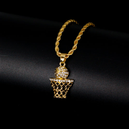 Iced Mini Basketball Pendant with 3mm Rope Chain 24" - HC-264
