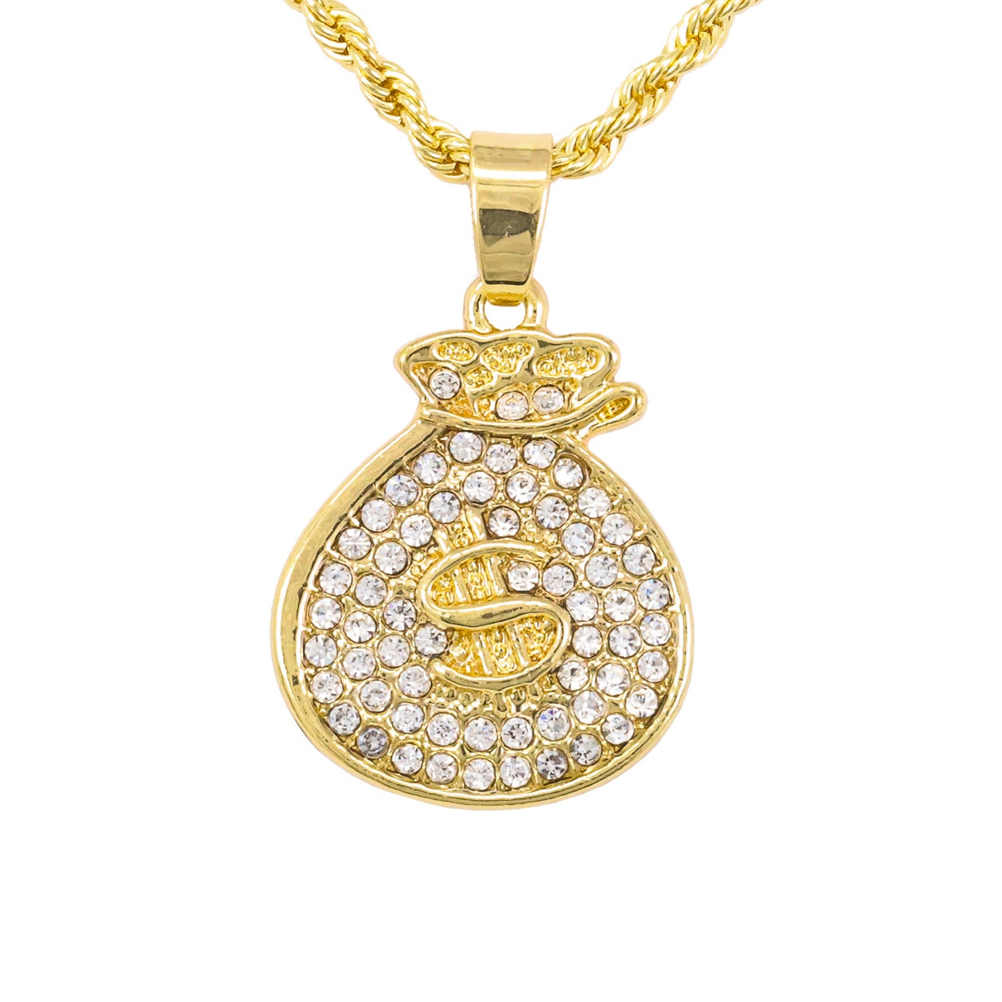 Iced Mini Money Pendant with 3mm Rope Chain 24" - HC-267