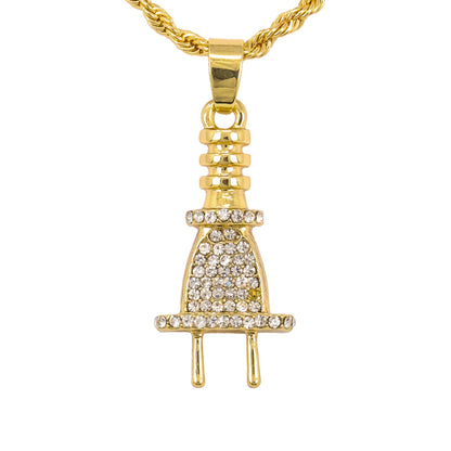 Iced Mini Plug Pendant with 3mm Rope Chain 24" - HC-270**