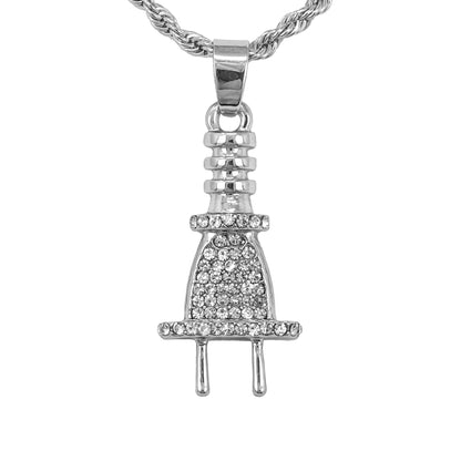 Iced Mini Plug Pendant with 3mm Rope Chain 24" - HC-270**
