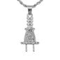 Iced Mini Plug Pendant with 3mm Rope Chain 24" - HC-270**