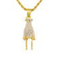 Iced Mini Plug Pendant with 3mm Rope Chain 24" - HC-271