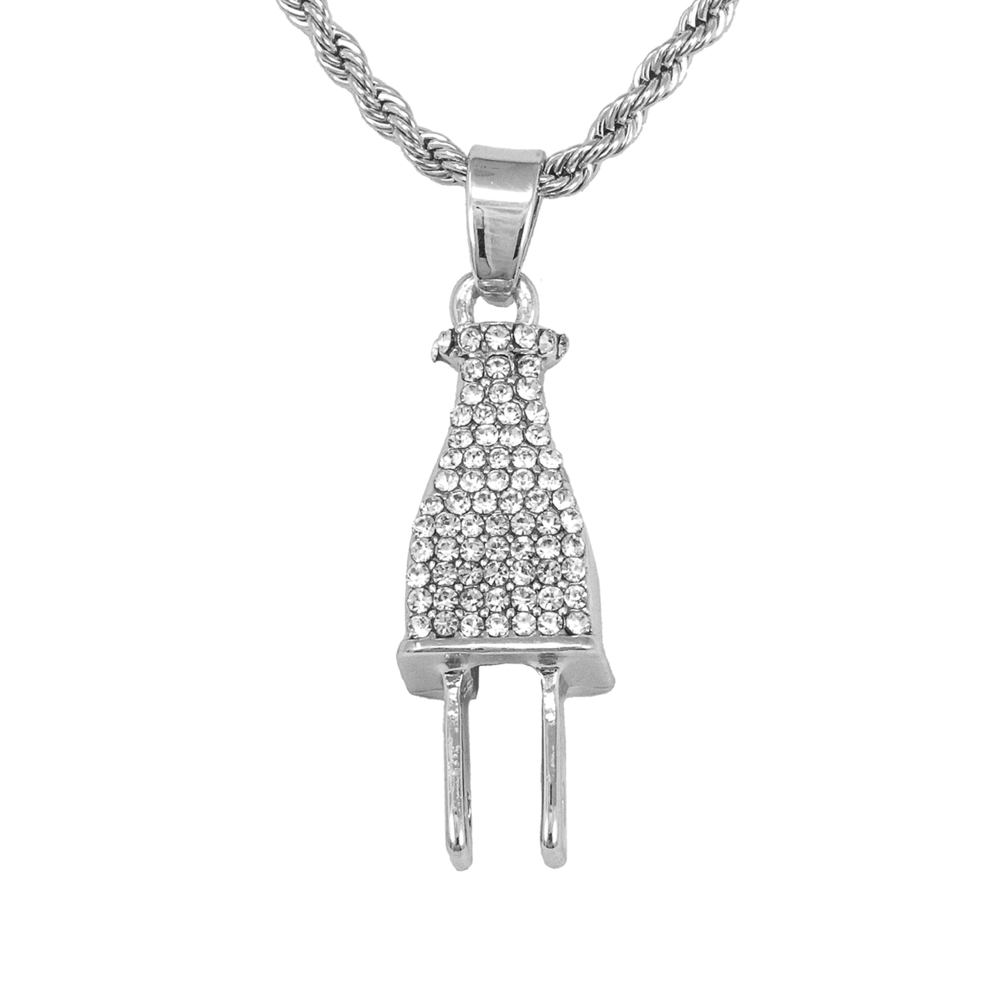 Iced Mini Plug Pendant with 3mm Rope Chain 24" - HC-271