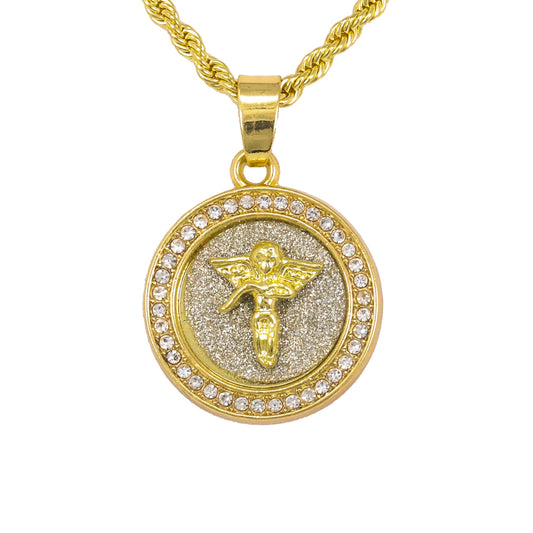 Iced Mini Angel Pendant with 3mm Rope Chain 24" - HC-272**