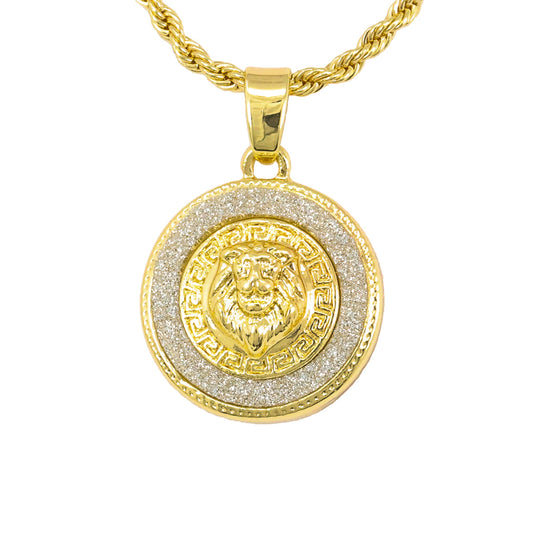 Iced Mini Lion Pendant with 3mm Rope Chain 24" - HC-274