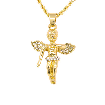 Iced Mini Angel Pendant with 3mm Rope Chain 24" - HC-275**