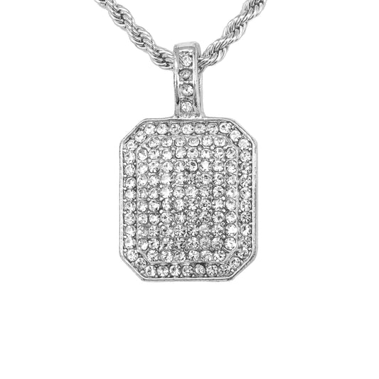 Iced Mini Tag Pendant with 3mm Rope Chain 24" - HC-276