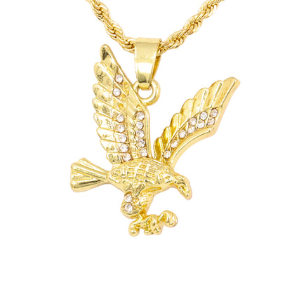 Iced Mini Eagle Pendant with 3mm Rope Chain 24" - HC-277