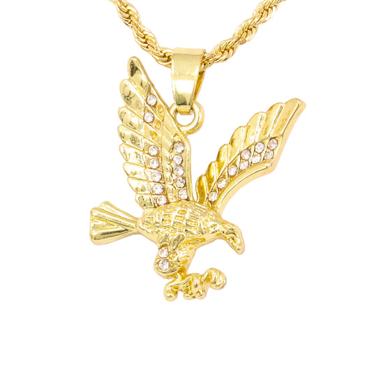 Iced Mini Eagle Pendant with 3mm Rope Chain 24" - HC-277