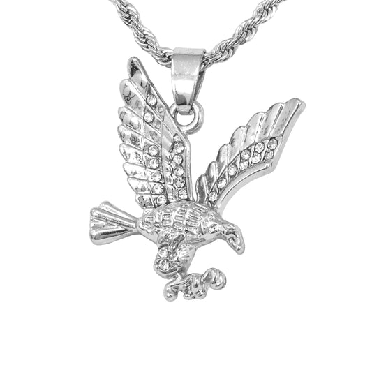 Iced Mini Eagle Pendant with 3mm Rope Chain 24" - HC-277