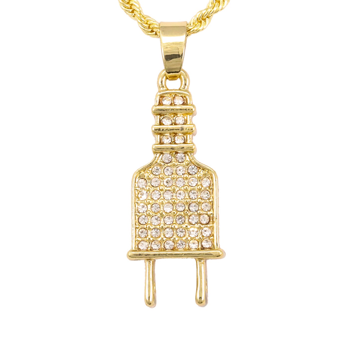 Iced Mini Plug Pendant with 3mm Rope Chain 24" - HC-279**