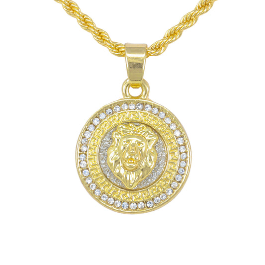 Iced Mini Lion Pendant with 3mm Rope Chain 24" - HC-282