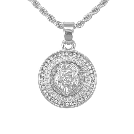 Iced Mini Lion Pendant with 3mm Rope Chain 24" - HC-282