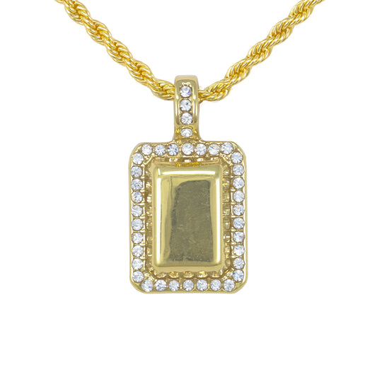 Iced Mini Tag Pendant with 3mm Rope Chain 24" - HC-286**